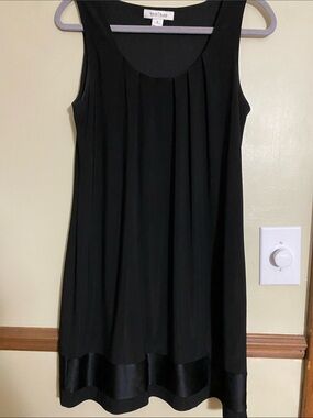 White House Black Market Black Sleeveless Pleated Mini Dress with Satin Hem